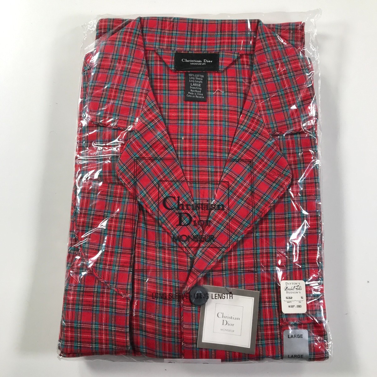 Vintage Christian Dior Monsieur Shirt Mens Large Red Blue