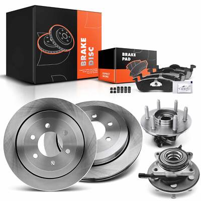 Rear Disc Brake Rotor & Pad+Hub Bearing for Ford Expedition Lincoln Navigator