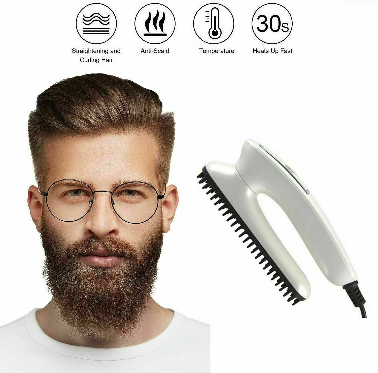 Pettine Elettrico per Barba e Capelli - Spazzola Termica Styling Uomo