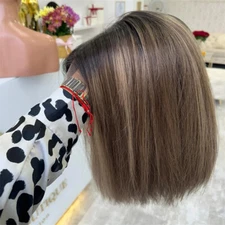 Brown Ombre Bob Wigs Human Hair Wig 13X4 Straight Lace Front Wig