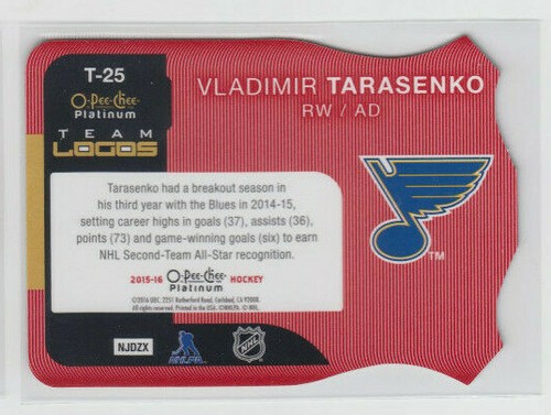 15/16 OPC Platinum St. Louis Blues Vladimir Tarasenko Team Logos card #T-25 - Picture 2 of 2