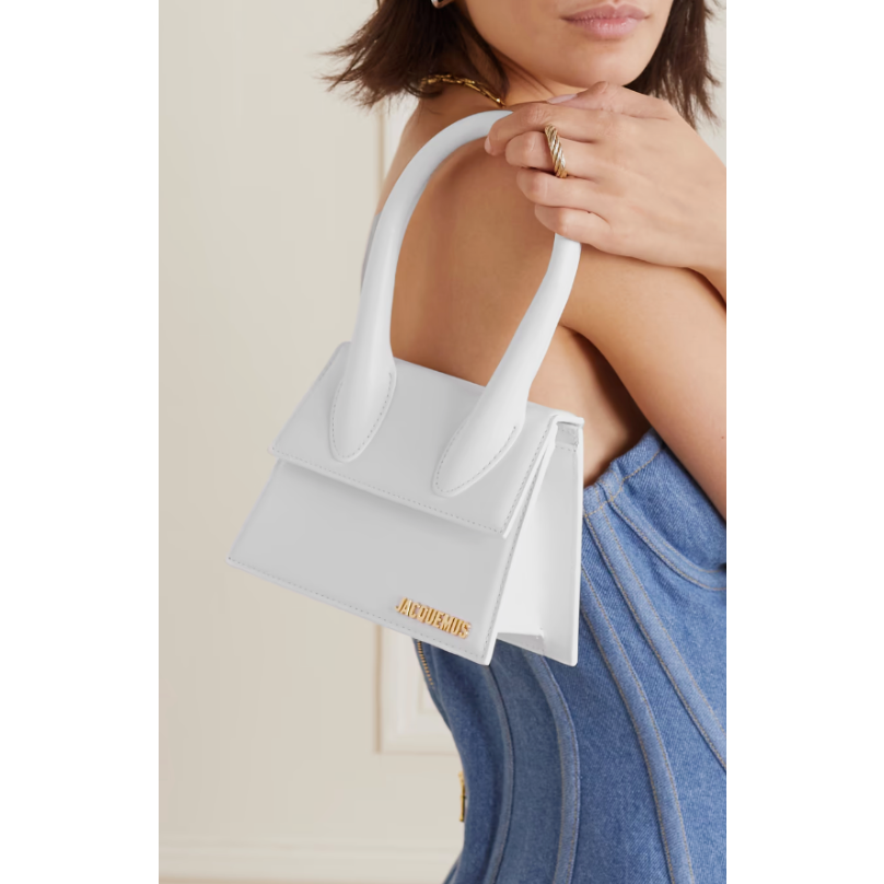 $900 NEW JACQUEMUS WHITE LEATHER MOYEN CHIQUITO SHOULDER BAG NWT