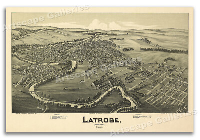1900 Latrobe Pennsylvania Vintage Old Panoramic City Map - 24x36