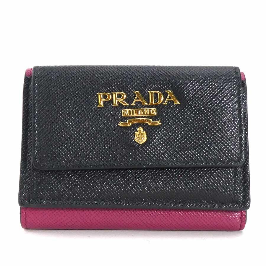 折りたたみ財布 PRADA SAFFIANO WALLET PRADA Tri-fold Wallet Saffiano Leather Snap Button Bicolor