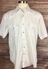 Ely Cattleman Men's Shirt Sz 17 Short Sleeve White Pearlsnap Collared Shirt