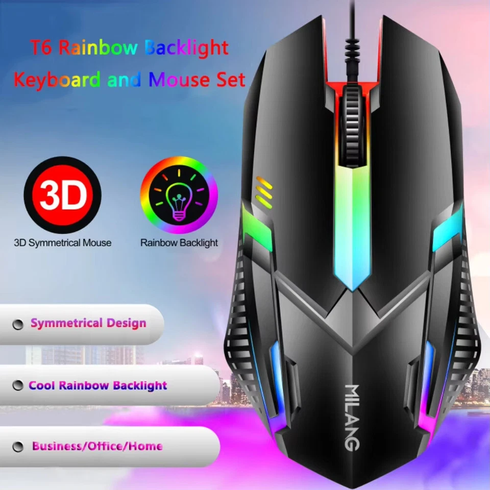 Keyboard and Mouse Gaming Wired Set RGB Backlight LED USB PS5 Xbox One PC Laptop - Image 4 of 4