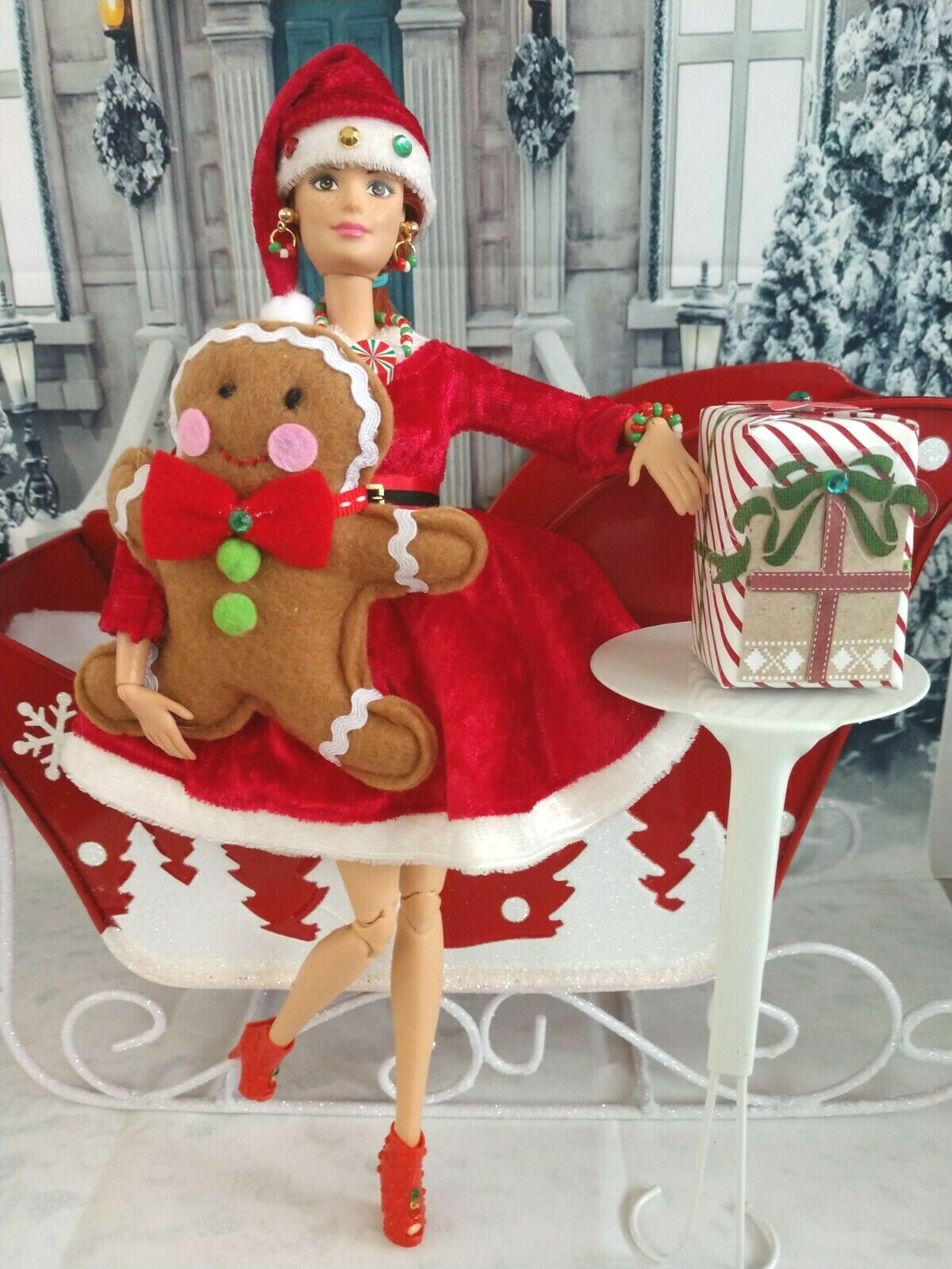 HANDMADE FOR BARBIE DOLL CHRISTMAS MRS.SANTA DRESS FASHION SET