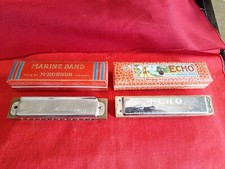 2 Hohner Harmonica Key Of C-With Case Used Marine Band The Echo Very Clean