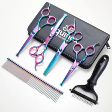 Equinox Dog Grooming Scissors & Deshedder - 7 in 1 Pet Grooming Scissors Set wit
