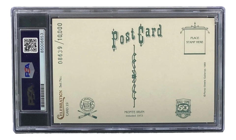 Monte Irvin Giants Signed 4x6 Perez-Steele Postcard PSA/DNA Gem MT 10 - Image 2 of 3