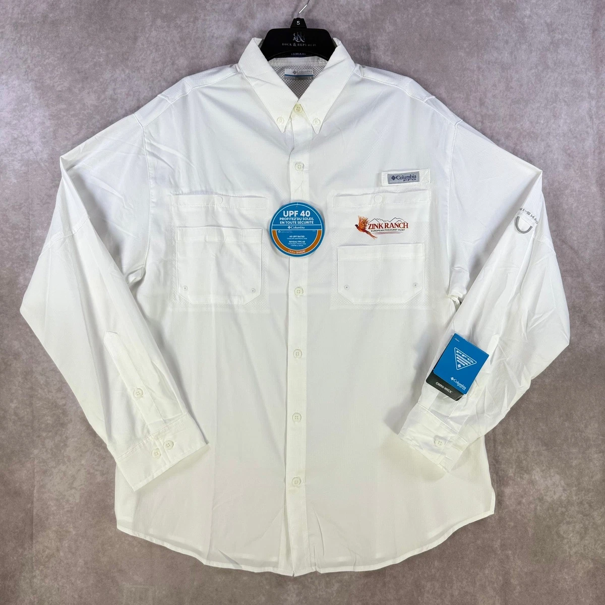 Chemise Columbia PFG Pêche Homme, Blanche, Taille XL, Protection UV (neuf, Défauts)