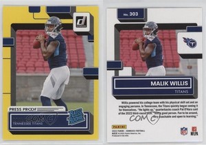 2022 Panini Donruss Rated Rookie Press Proof Yellow Malik Willis #303 Rookie RC