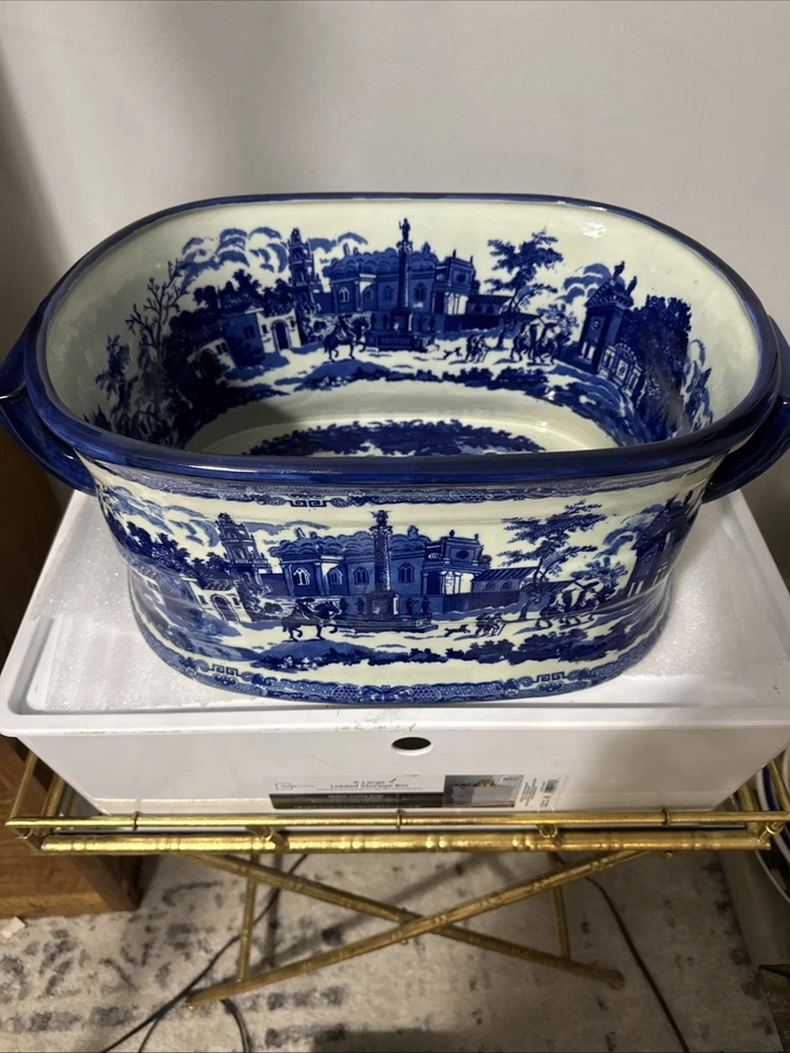 Plantador de banho chinês X-Grande azul e branco pedra de ferro pé - Imagem 3 de 4