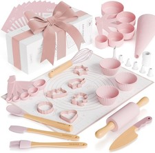 Kids Baking Set with Real Kitchen Utensils 43 Pieces Pink Food-Grade Silicone