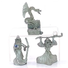 Vtg Pewter Fantasy Wizard Dragon Miniature Figurines Spoontiques Rawcliffe LOT 3