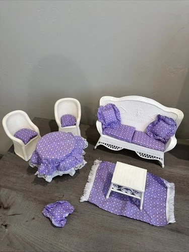 Vtg MTC White Plastic Wicker Barbie Patio Set 1989 Loveseat Sofa Table Chair 1:6