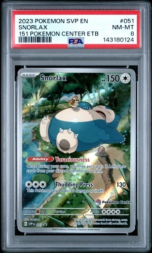 2023 POKEMON 151 POKEMON CENTER ELITE TRAINER BOX PROMO SVP #051 SNORLAX PSA 8