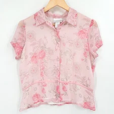 Y2K Coquette Pink Floral Silk Sheer Top Womens 10 Romantic Fairy Feminine