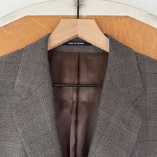 Calvin Klein Blazer Mens 40R Brown Windowpane 3 Button Lambs Wool Sport Coat