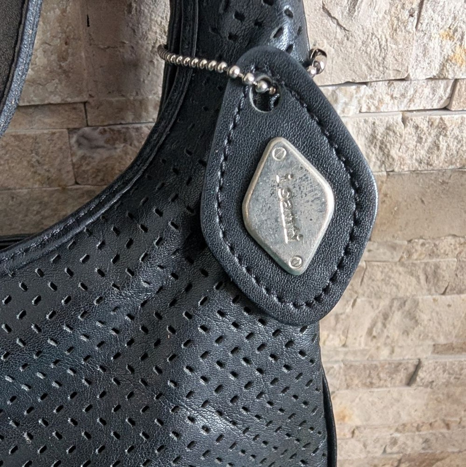 Vintage Il Santi Made In Italy Perforated Genuine Leather Hobo Shoulder Bag image 3