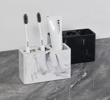 Elegant White Marble Toothbrush Holder with Drainage –3 Compartment Organizer UK