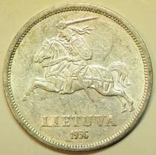 mw29510 Lithuania Silver 5 Litai 1936 Dr. Jonas Basanavicius KM#82