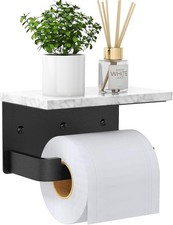 Toilet Paper Holder with Marble Shelf Wall Mounted Matte Black