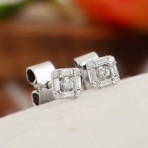 0.25 Ct Real Baguette H/SI Diamond Stud Earrings 14k White Gold Anniversary Gift