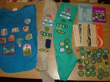 Girl Scouts collection of patches/sashes/apron/books/pins