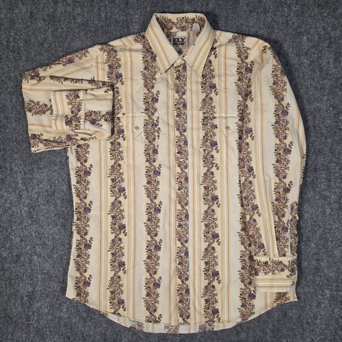 Vtg Ely Cattleman Shirt Mens Large Rockabilly Purple Floral Western Pearl Snap
