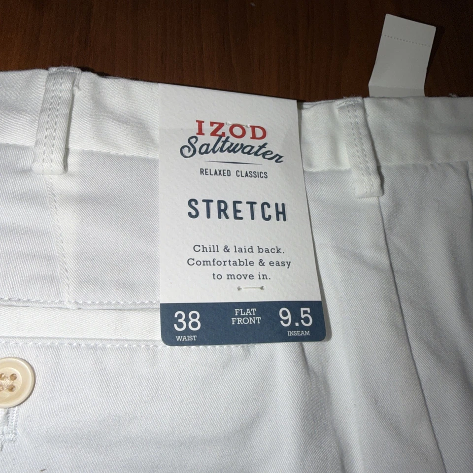 Pantalones Cortos Izod Agua Salada Para Hombres 38 Blanco Elastizados Frente Plano 9.5 Entrepierna Chino Informal Foto 2 de 4