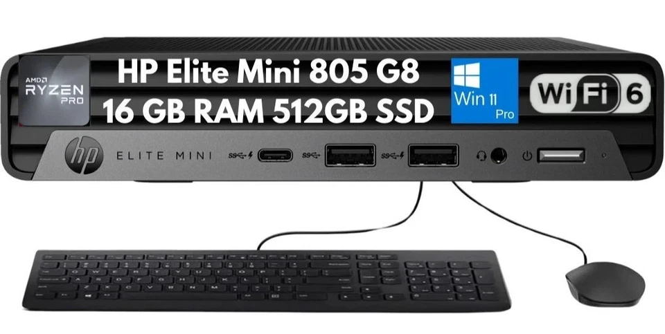 New HP Elite 805 G8 Mini Desktop Ryzen 5 PRO 5650G 16GB 512GB SSD WiFi Win11Pro