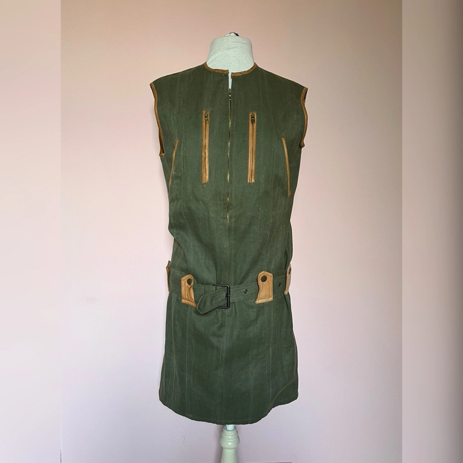Utility Gilet Long Waistcoat Dress Sleeveless Hunting Fishing XS 36" vintage