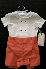 EDGEHILL COLLECTION Boys Coral White Cotton Blend 2 Pc Shorts Outfit 12 Mo NWT