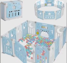 Foldable Playpen for Baby and Toddlers - Grey White Multishape 
