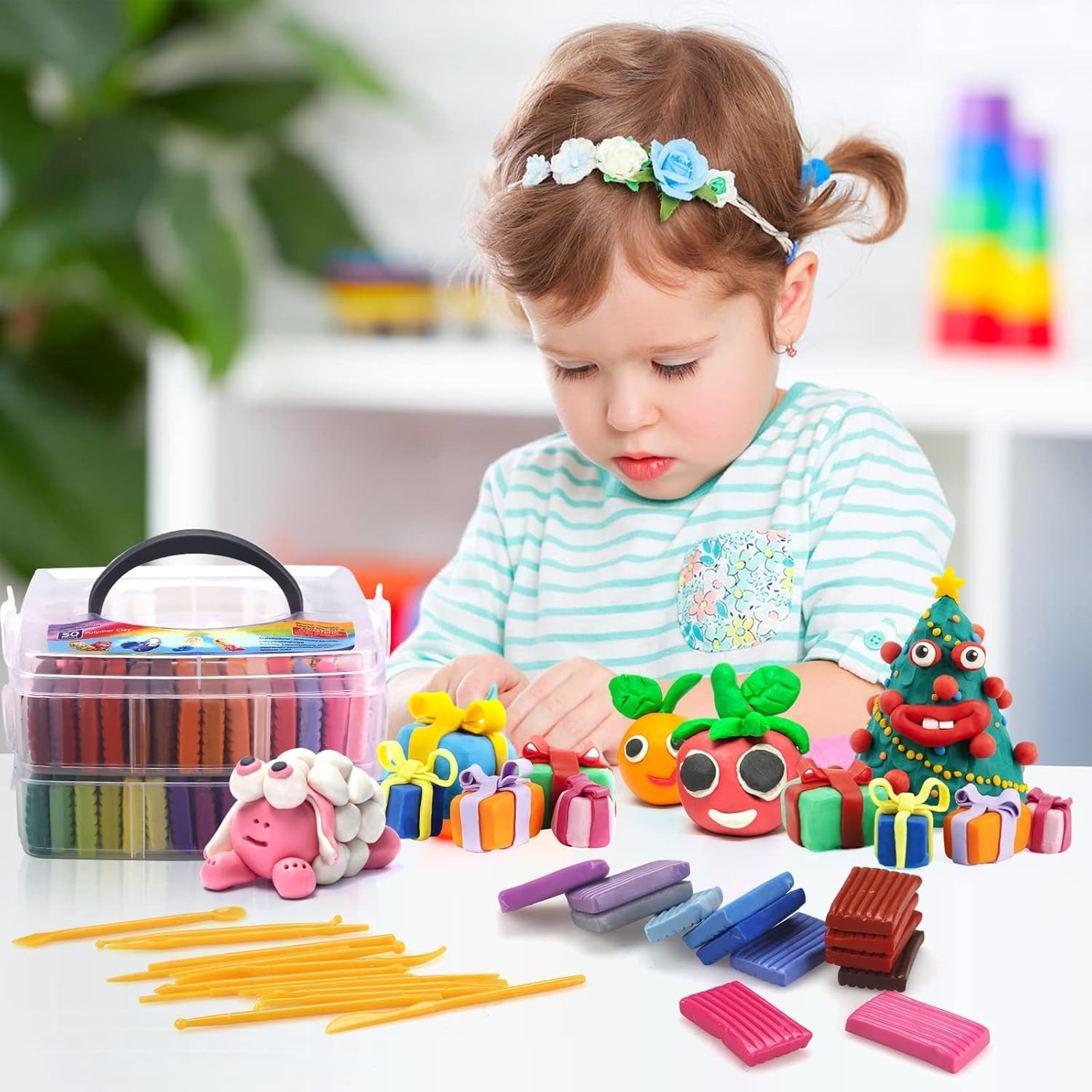 Polymer Clay Starter Kit 50 Colors Oven Bake Modeling Sculpting Tools Reusable