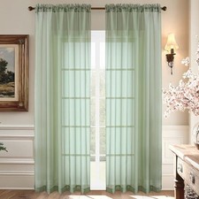Sheer Curtains 90 Inches Long, Light 59"W x 90"L Pack of 2 Sage Green