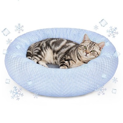 Small Donut Dog Bed - Cooling Calming Cuddler for Cats & Puppies, Anti-Anxiet...