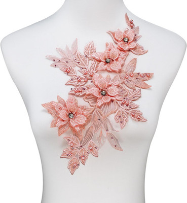 3D Embroidered Flower Fabric Beaded Rhinestones Pearl Lace Applique, DIY Patches