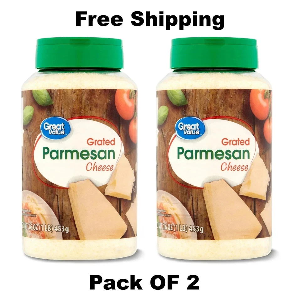 Great Value Grated Parmesan Cheese, 16 oz Each Pack OF 2 Free & Fast Shipping