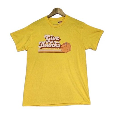 Retro Give Thanks Pumpkin Fall Seasonal Medium Yellow Shirt Thanksgiving Gift 