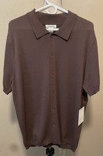 Thom Aaron Button Front Polo Sweater Shirt, NEW, Brown, Short Sleeve, Size XL