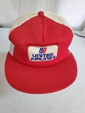 Vintage United Airlines Patch Mesh Red & White Snapback Hat Cap