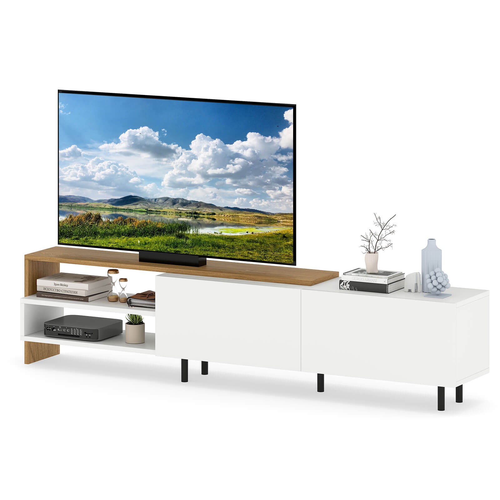 71.5” Long Entertainment Center w/Storage Shelves, Cabinets for 80 Inches TVs