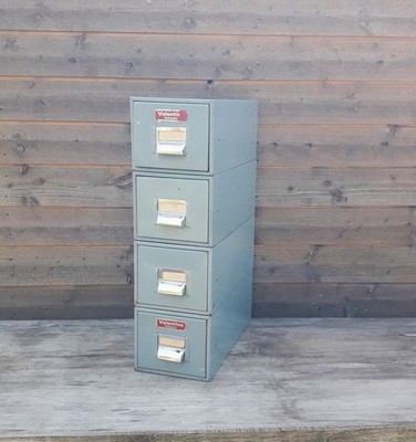 Vintage Industrie Büro 4 Schubladen Grau Metall Kartei Kartei Karten Aktenschrank