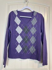 Apt 9 100 Cashmere Sweater purple Argyle Preppy Old Money Quiet Luxury EUC Sz M