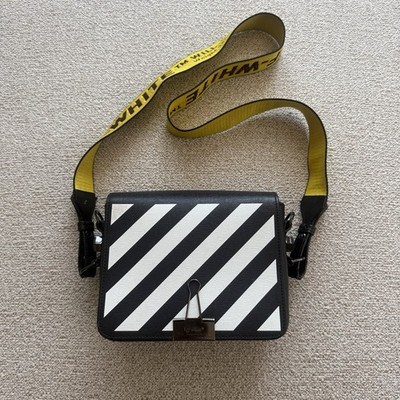 Off-White Binder Clip Diag Mini Flap Bag Black White Striped Crossbody