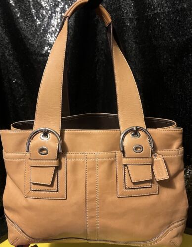 Vintage COACH SOHO Leather TAN/BEIGE Large Satchel Handbag F12303 TOTE Bag - Afbeelding 1 van 14