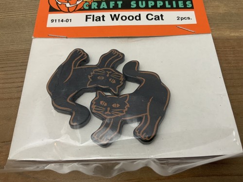 Vintage Darice Black Cat Halloween Flat Wood Cut Out Craft Supplies 9114-01 NOS - Picture 9 of 12