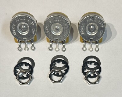 3X Genuine CTS  250K Split Shaft Potentiometers Audio Taper 3/8'' Shaft Dish Back